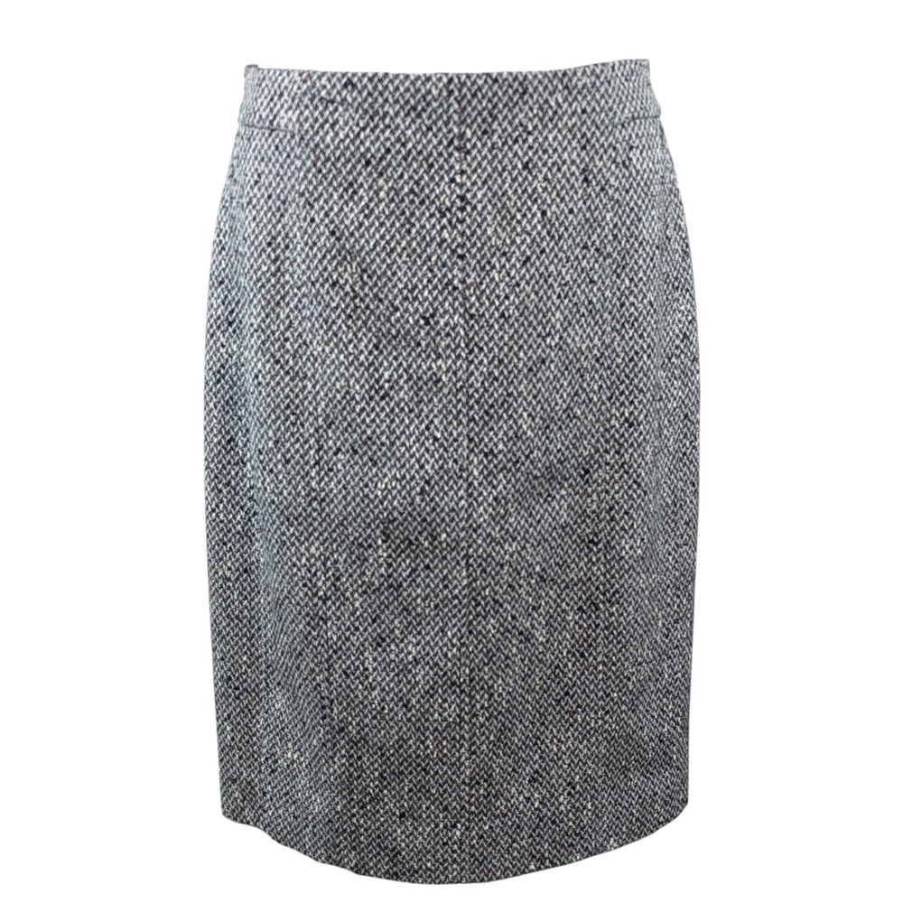 Carlisle Wool Blend Tweed Pencil Skirt Sz 8 Black White Brown Knee Length Career